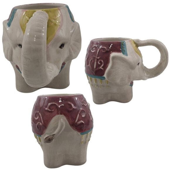 Pier 1 Imports Hand Painted Dolomite 14 Oz Elephant Mug - Picture 1 of 15